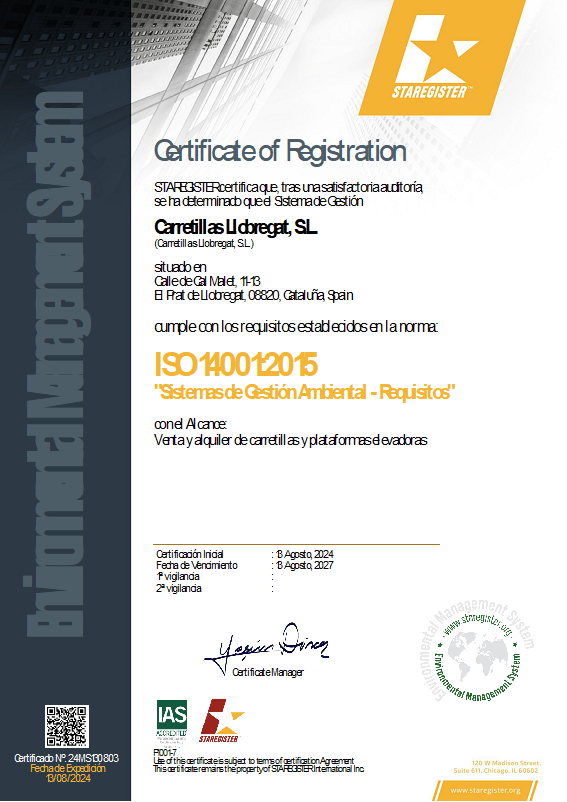 certificado iso carretillas llobregat